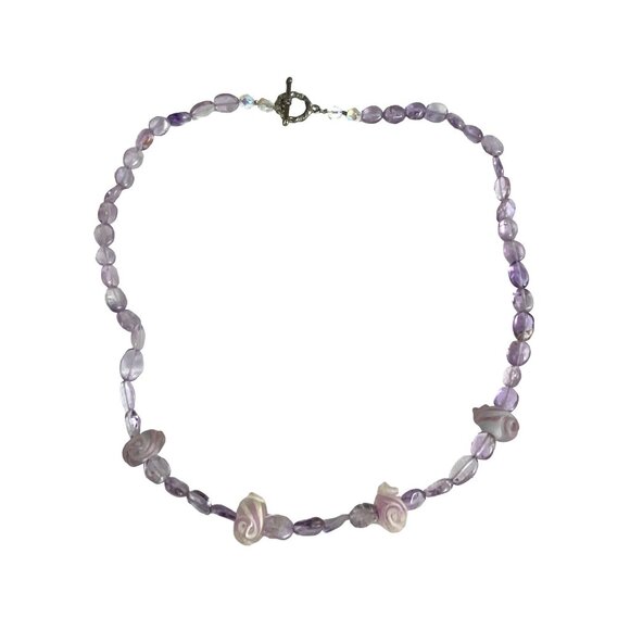 Purple Rose Amethyst Bead Necklace With Toggle Clasp - Picture 2 of 8
